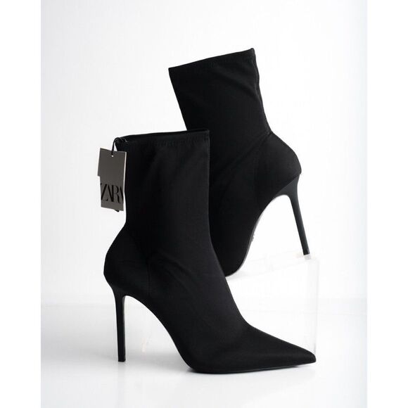 Zara Womens Ankle Boots Stretch Fabric Stiletto Black 1110/010 US 10 EU 41 New - Picture 2 of 8